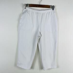 Women With Control Capri Pants Medium White Pull On Pedal Pushers With Pockets